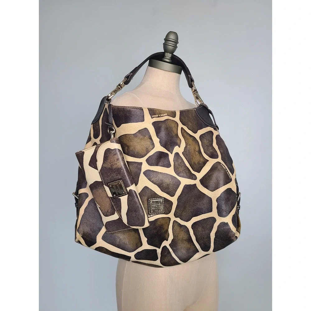 Dooney & Bourke Giraffe Print Leather Hobo Shoulder Purse Wallet Set Y2K - Picture 1 of 11